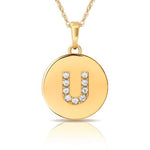 Load image into Gallery viewer, 14k Gold 12mm x 18mm Disc with Initial Engraved Letter Necklace